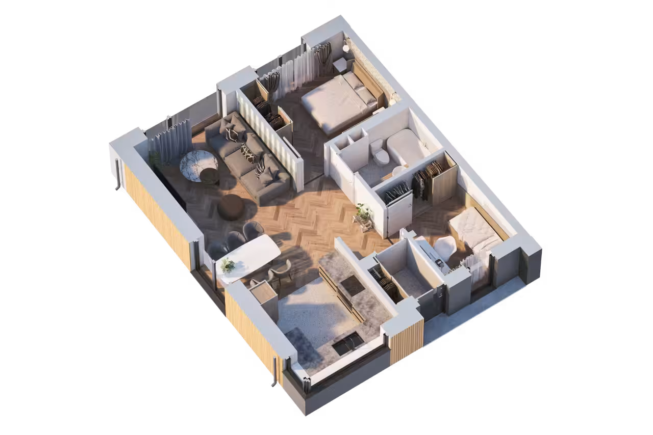Rzut 3D - 60,8 m²
